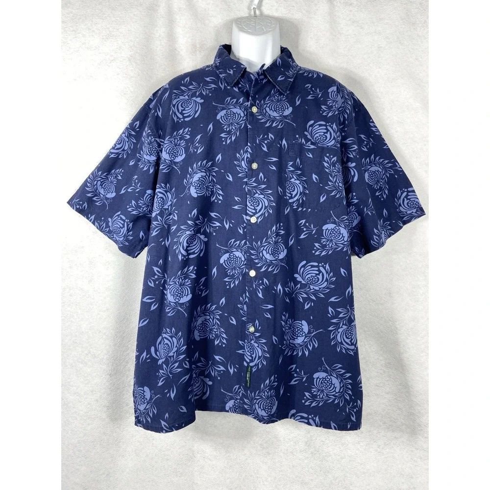 Polo Jeans Co Ralph Lauren Hawaiian Shirt Mens L Blue Pineapple Print Button Up